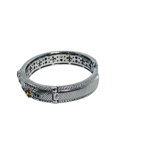 Judith Ripka Sterling Silver, Clear CZ, Citrine And Emerald Cuff Bracelet (5945) - Picture 6 of 9